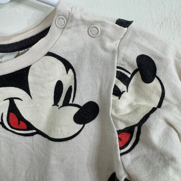 H&M Disney Mickey Mouse White Long Sleeve Shirt Top Size 12 Months 100% Cotton - Picture 2 of 5